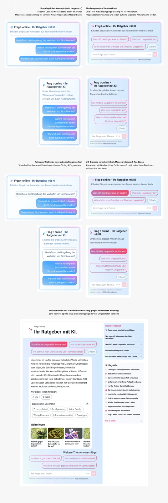 Ansichten des KI-Fragen-Tools im t-online-Artikelkontext